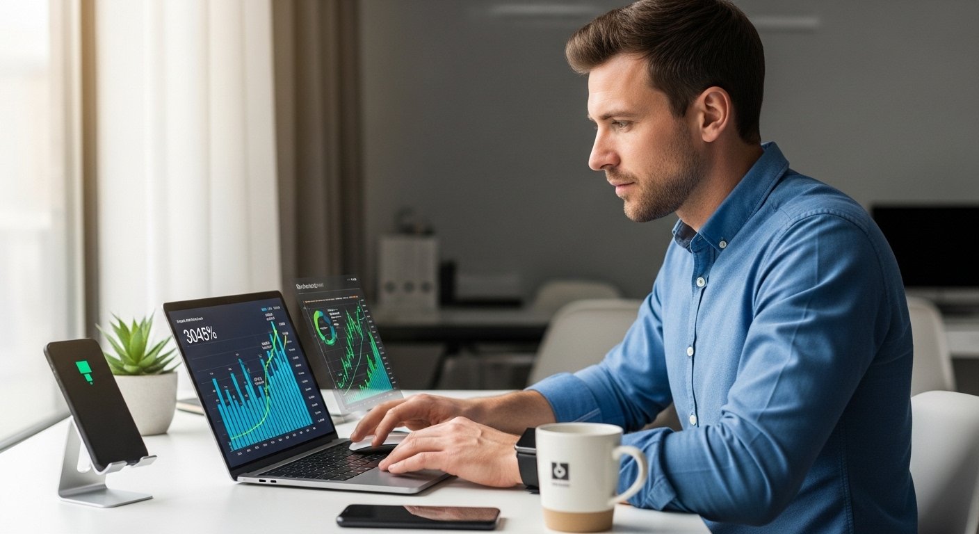 startup booted fundraising strategy with founder analyzing revenue growth and financial charts